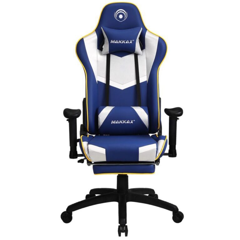 Silla gamer makkax azul, gris y amarilla
