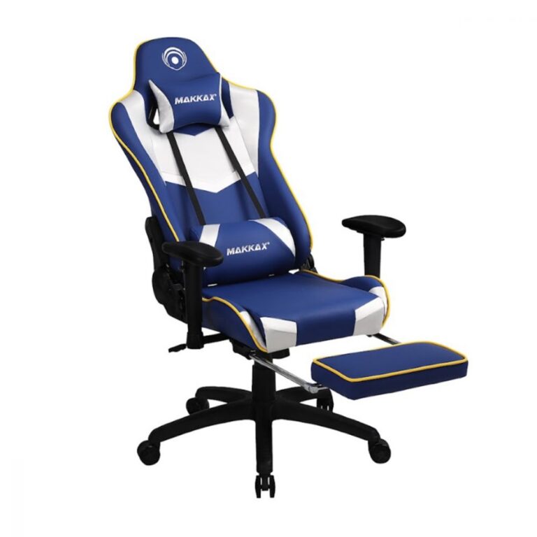 Silla gamer makkax azul, gris y amarilla